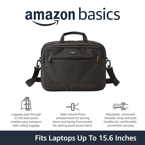 BLACK - AMAZON BASICS LAPTOP CARRYING CASE WITH SHOULDER STRAP, 15.6-INCH,