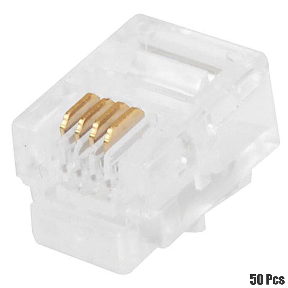 50 Pcs RJ11 6P4C Crimp On Plug Connector Telephone Phone Cable Round Solid Wire