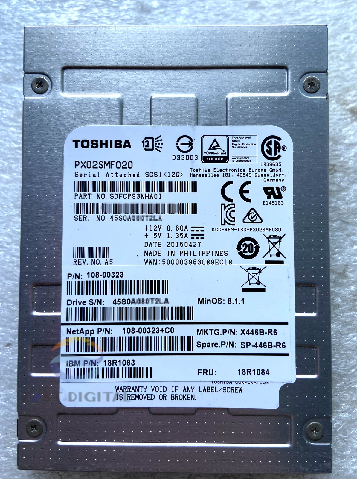 NetApp 108-00323 X446B-R6 Toshiba PX02SMF020 200GB SAS Solid State Drive