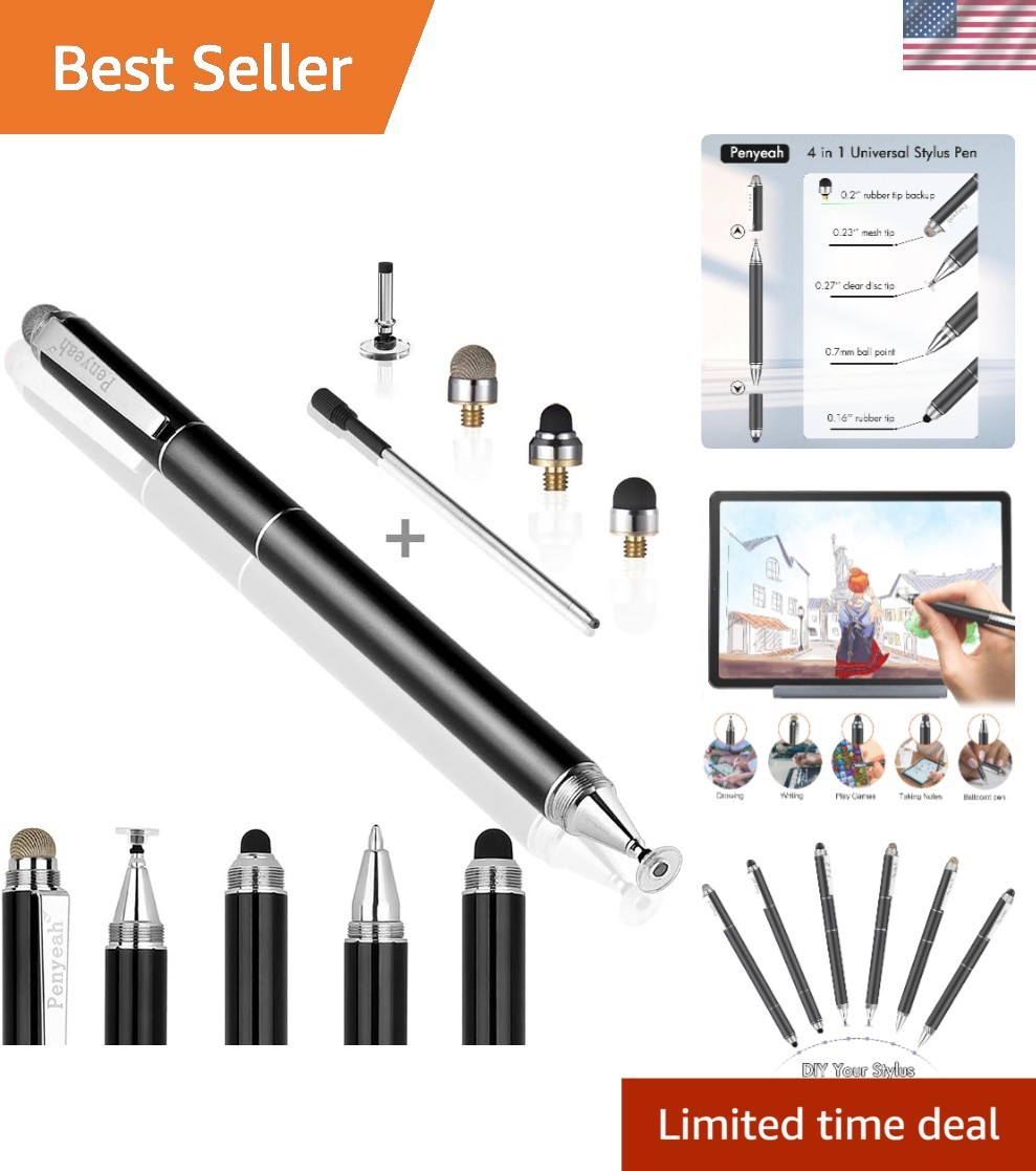 Universal 4-in-1 Stylus for iPad, iPhone & Tablets - Precision Touch Screen Pen