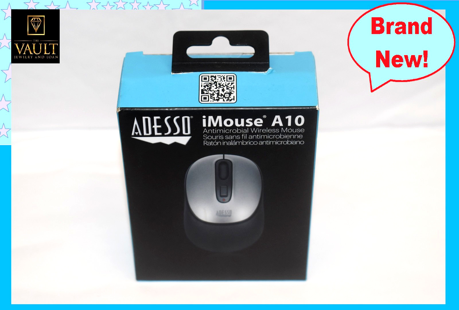 ADESSO A10 iMouse Antimicrobial Wireless Mouse, Black/Silver. Brand New, Sealed