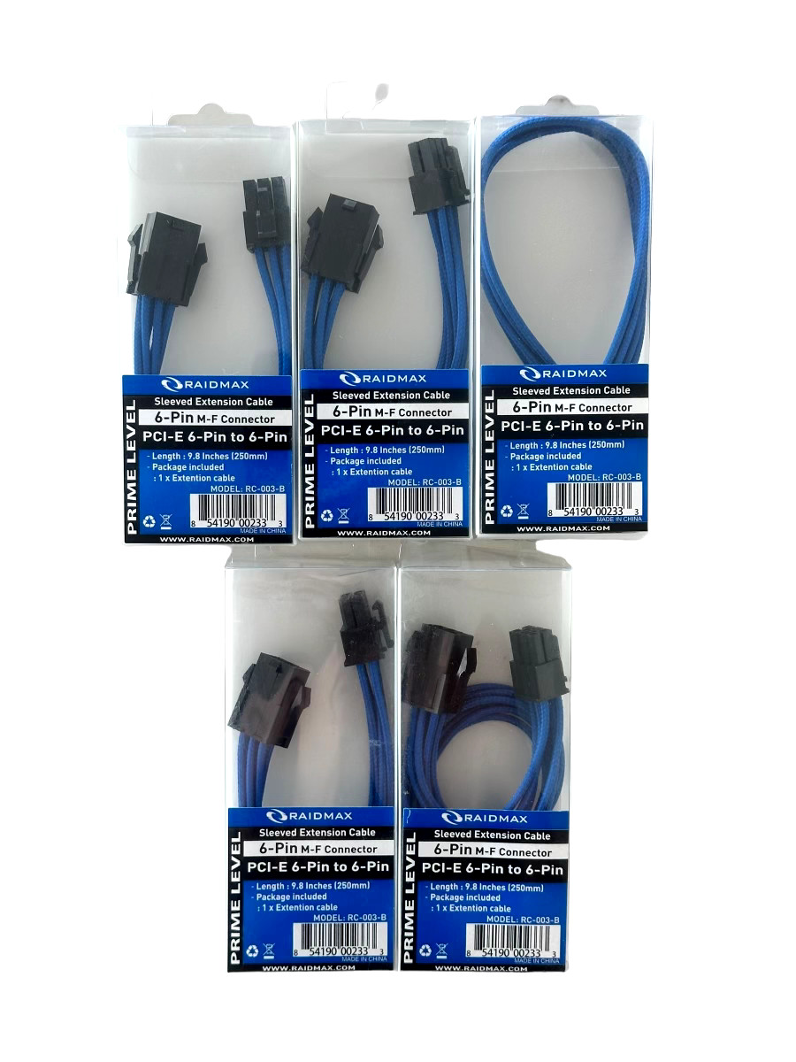 6-Pin M-F Connector PCI-E 6-Pin to 6-Pin Sleeved Extension 9.8in *LOT OF 5*