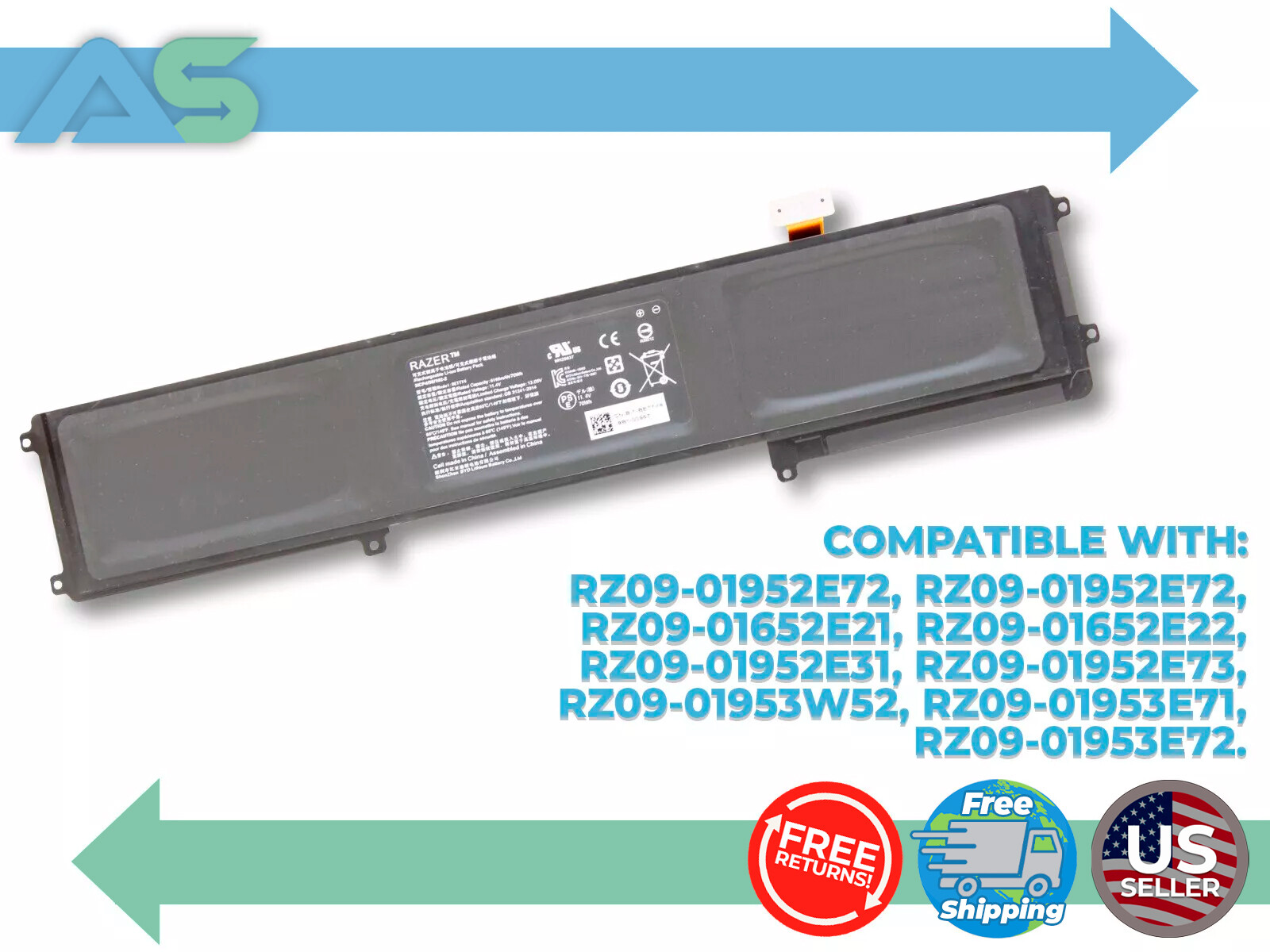 Genuine Razer OEM Battery BETTY4 for Razer Blade RZ09-0165 11.4V 70Wh 6160mAh