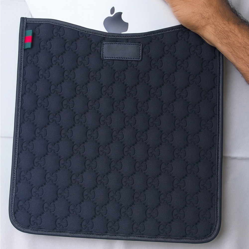 Authentic Gucci GG Black Quilted Fabric Tablet iPad Sleeve / Case