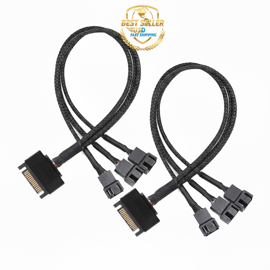 2pcs SATA to 3/4 Pin PWM Fan Power Adapter Cable 12V PC Case Cooling Splitter 15