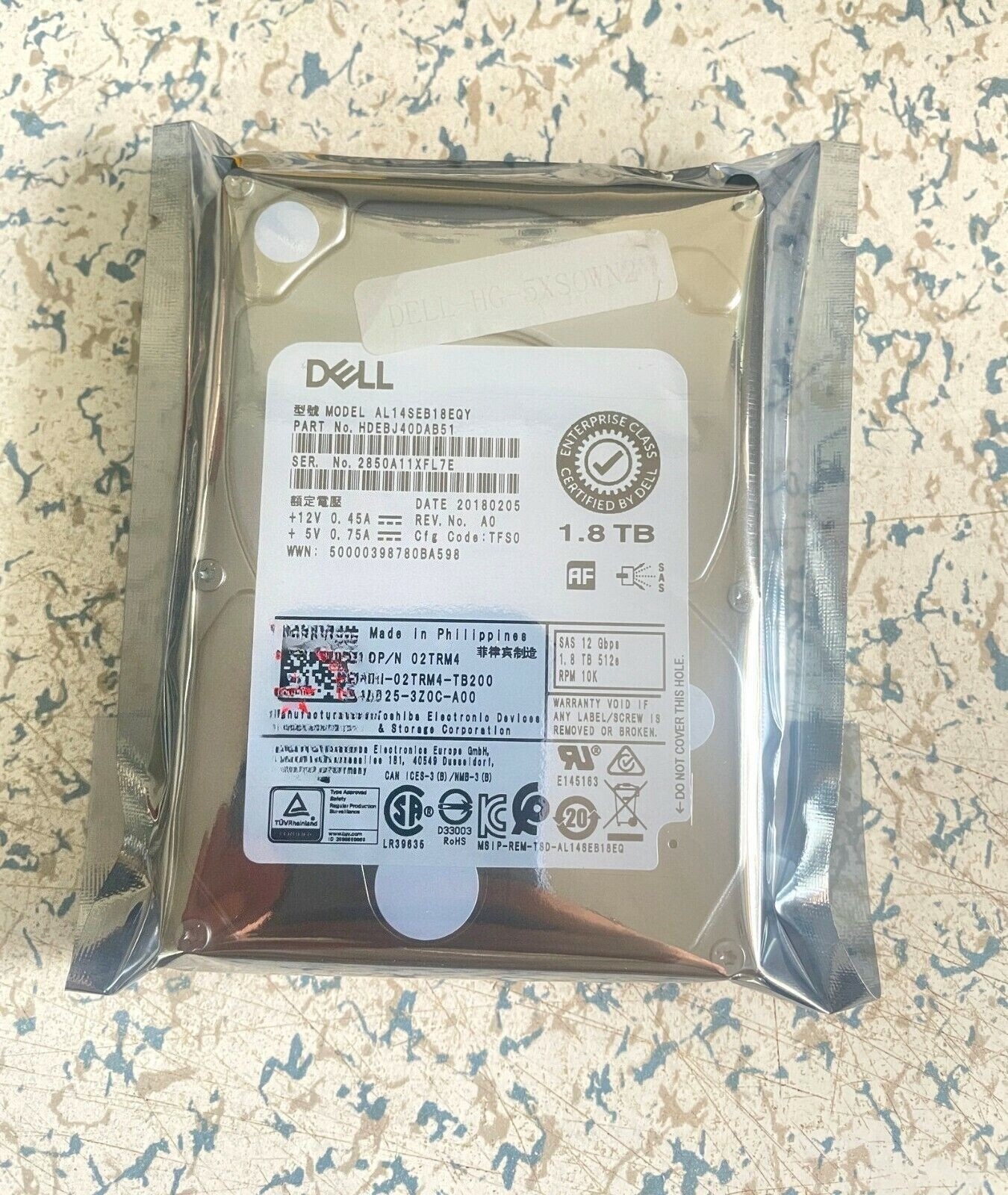 Dell 1.8TB 10K 02TRM4 2TRM4 12Gbps 2.5" SAS HDD Hard Disk Drive