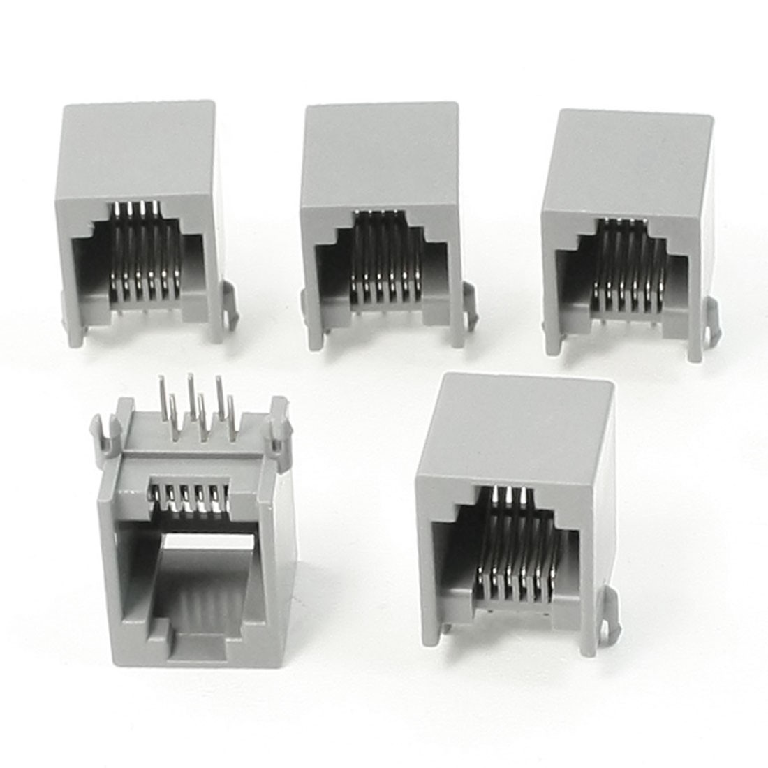 5 Pcs RJ12 6P6C 6 Round Pin Network Modular PCB Connector Jacks Black Gray
