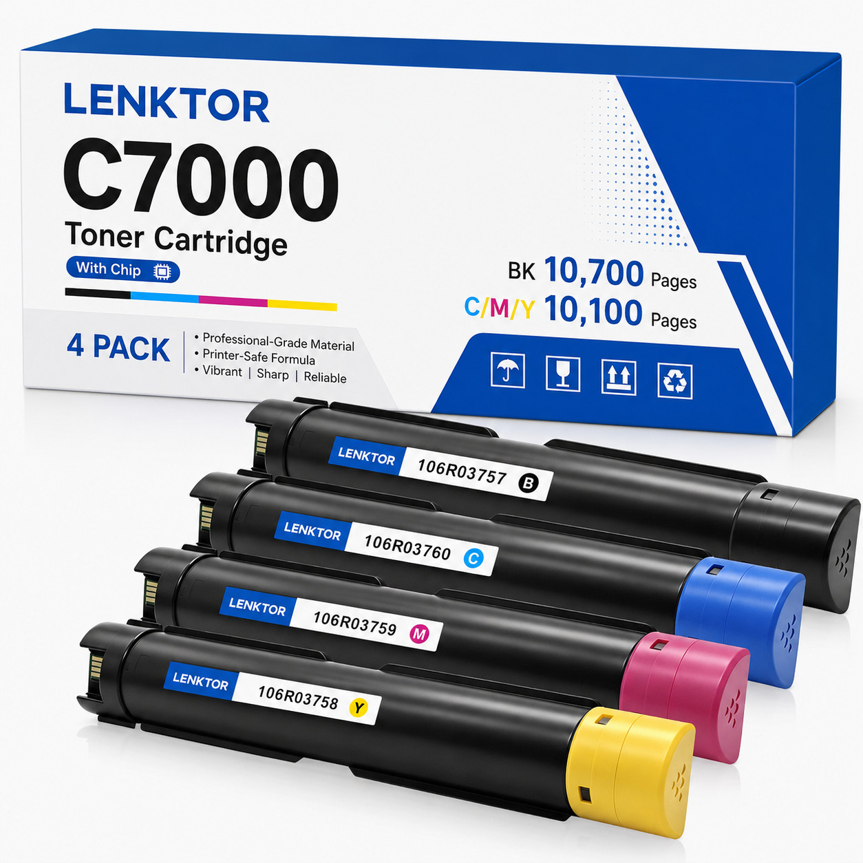 C7000 106R03757 4PK BK/C/M/Y Toner Cartridge Set Fits C7000 C7000DN C7000N 4Pack