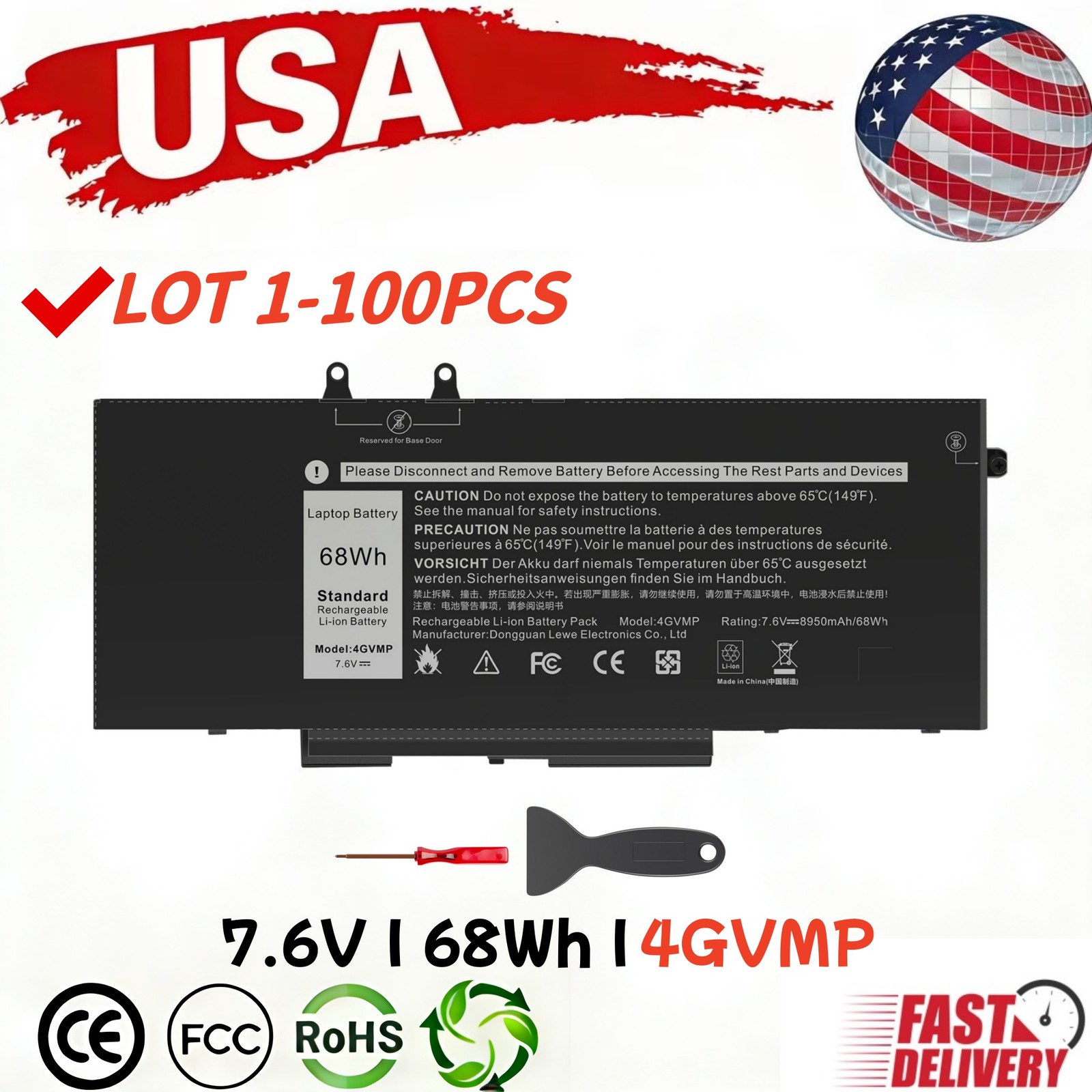 ✅LOT 68Wh BATTERY 4GVMP FOR DELL LATITUDE 3540 5400 C5GV2 RF7WM X77XY 