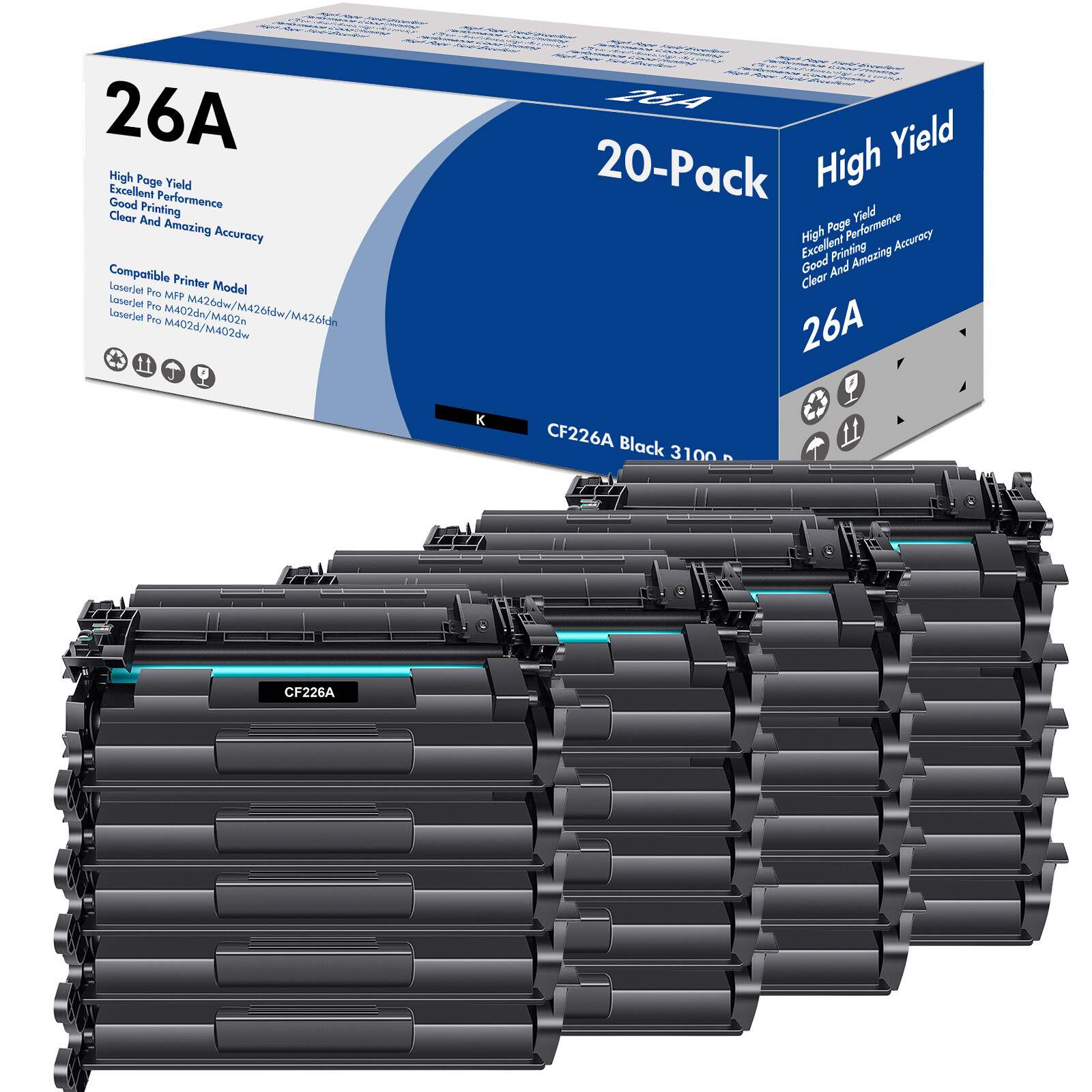 20PK Compatible For HP 26A CF226A Toner Cartridge LaserJet Pro M426fdw M402dn