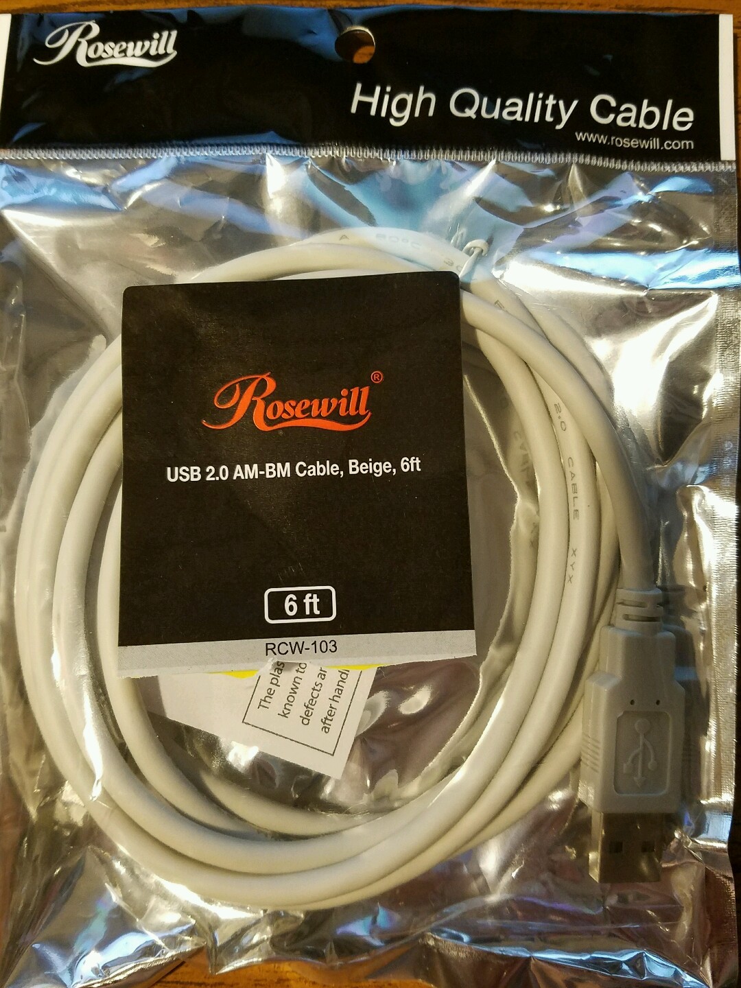 Brand NEW Rosewill USB 2.0 AM-BM Cable Beige 6 FT