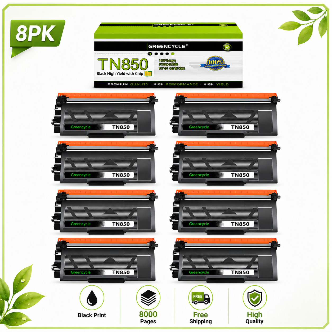 8PK TN850 BK Toner Cartridge Fits For Brother HL-L5200DW HL-L6200DW MFC-L5800DW