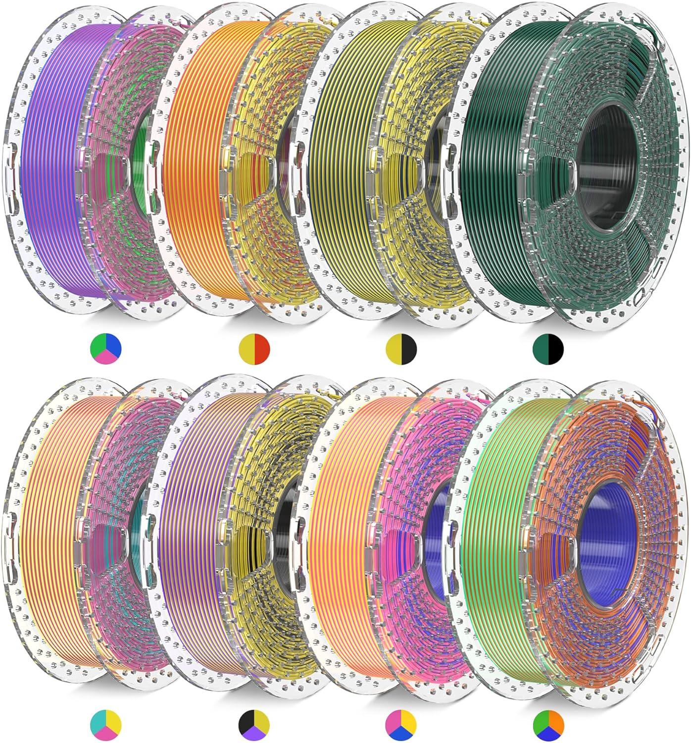 Silk Filament Mini Pack, Dual & Triple Color 3D Filament Bundle, Individually Va