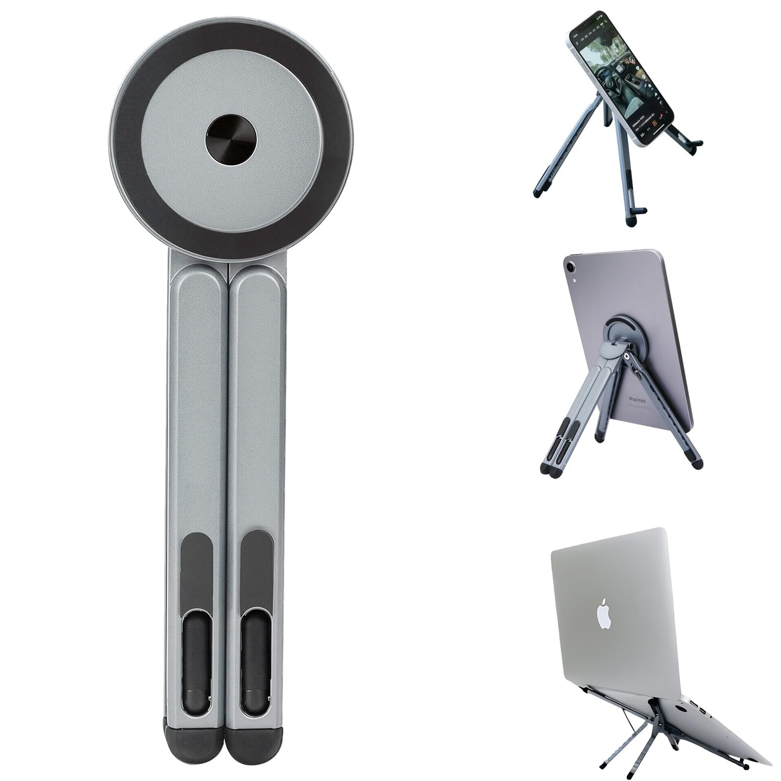 3-in-1 Foldable Magnetic Stand for Laptop, Tablet & Phone, Grey