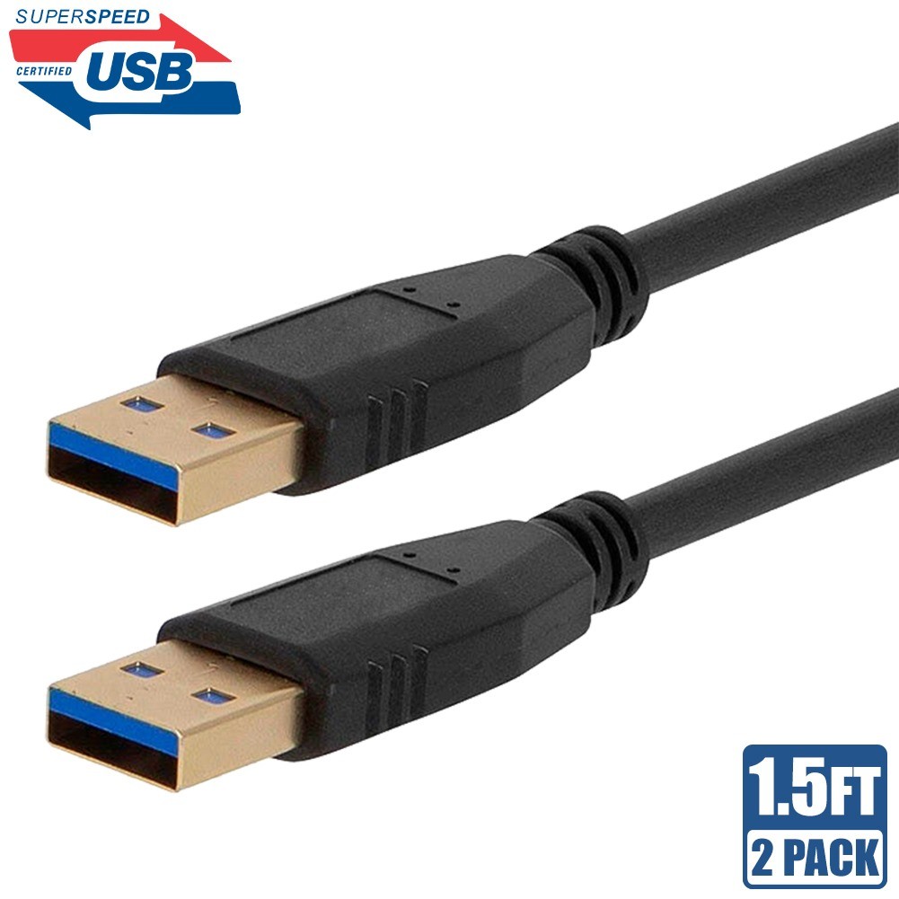 2 Pcs 1.5FT USB 3.0 Type A Male to Male SuperSpeed Sync Data Fast Charging Cable