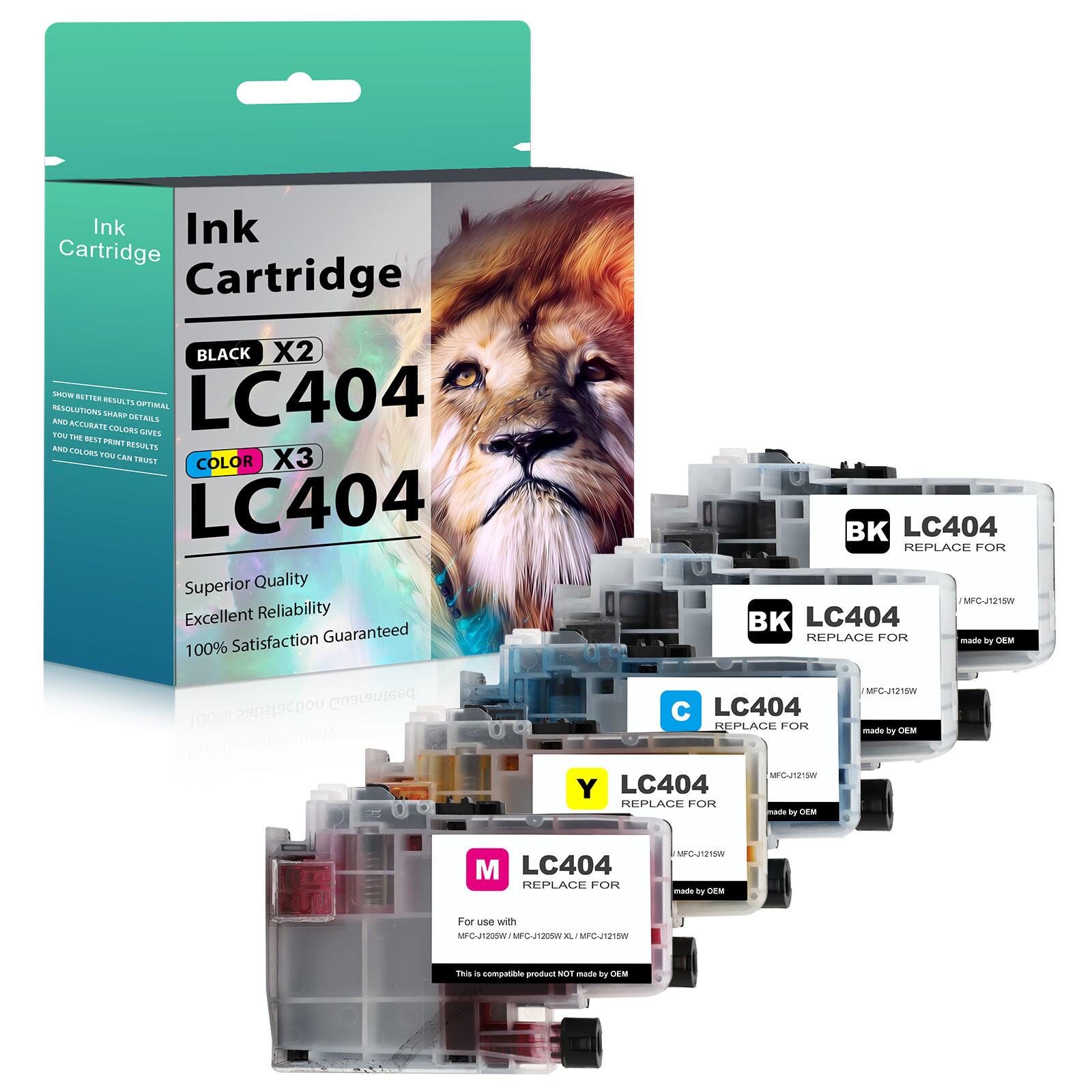 5PK TCT Premium LC404 BCMY for Compatible Brother MFC-J1205 J1215 Ink Cartridge