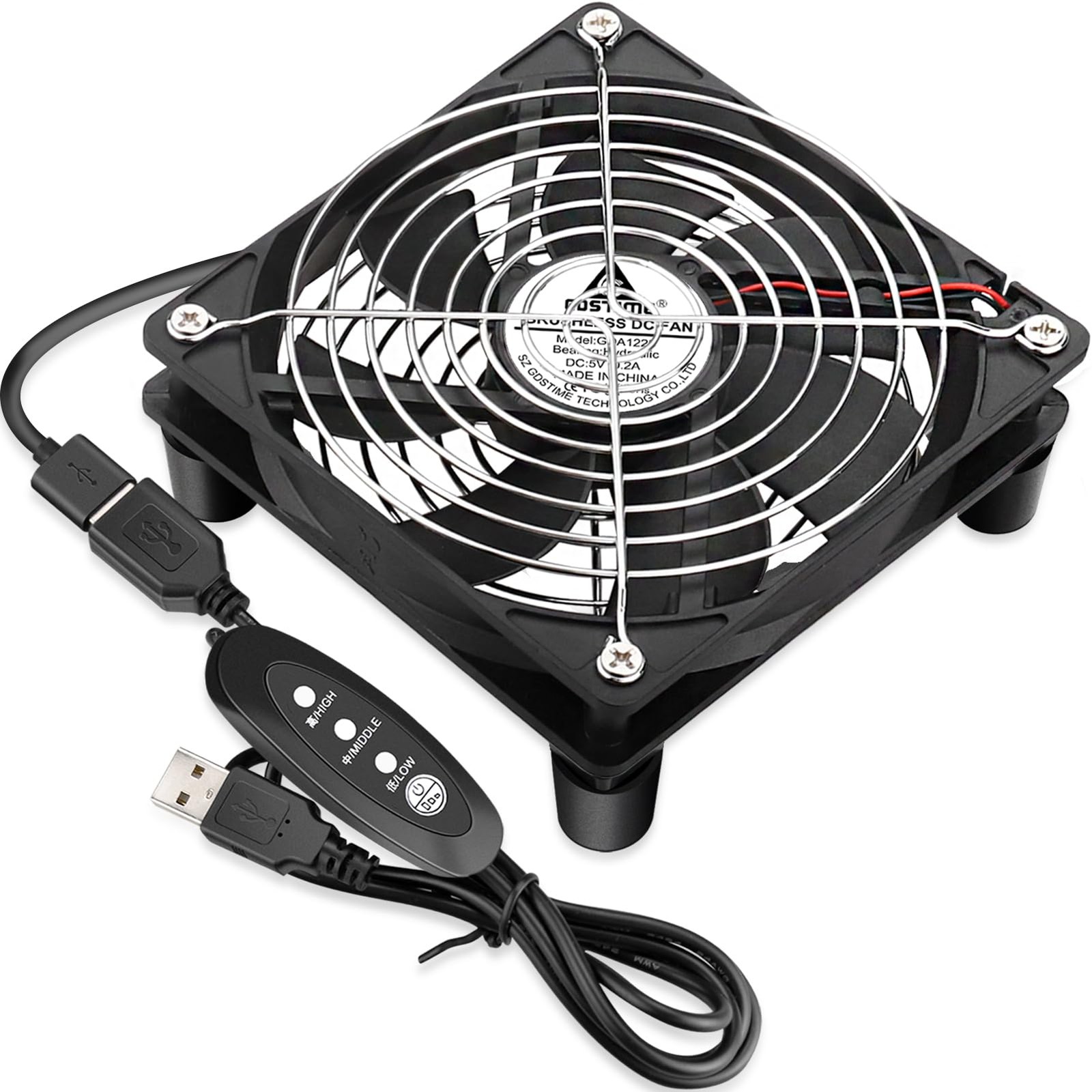 120mm USB Computer Fan w/L/M/H Speed Controller, DC 5V USB Powered