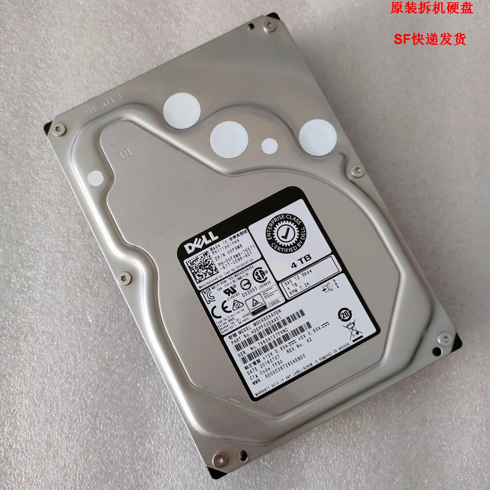 4TB FOR Dell 0F9W8 SAS 7.2K 3.5 HDD MG04SCA40EN HDEPF02DAA51 Hard Drive