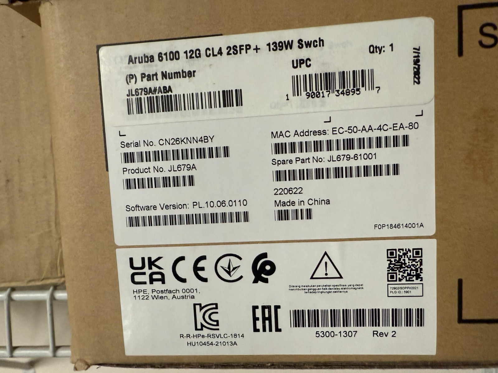 New JL679A HPE Aruba CX 6100 12-Ports Gigabit PoE+ Network Switch JL679A#ABA