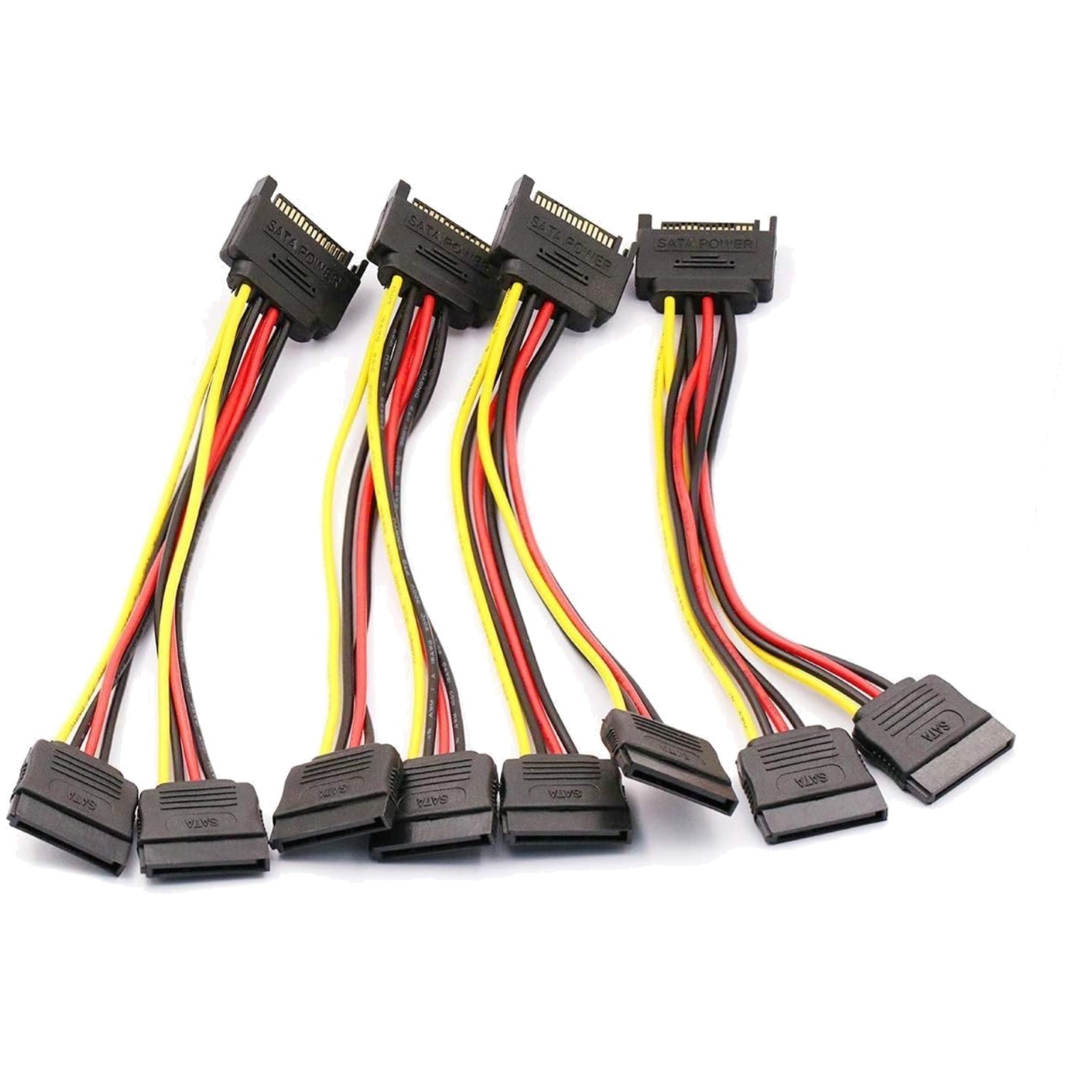 Braided 4Pack 8 Inch SATA Power Splitter - Connect Multiple Devices Effortlessly
