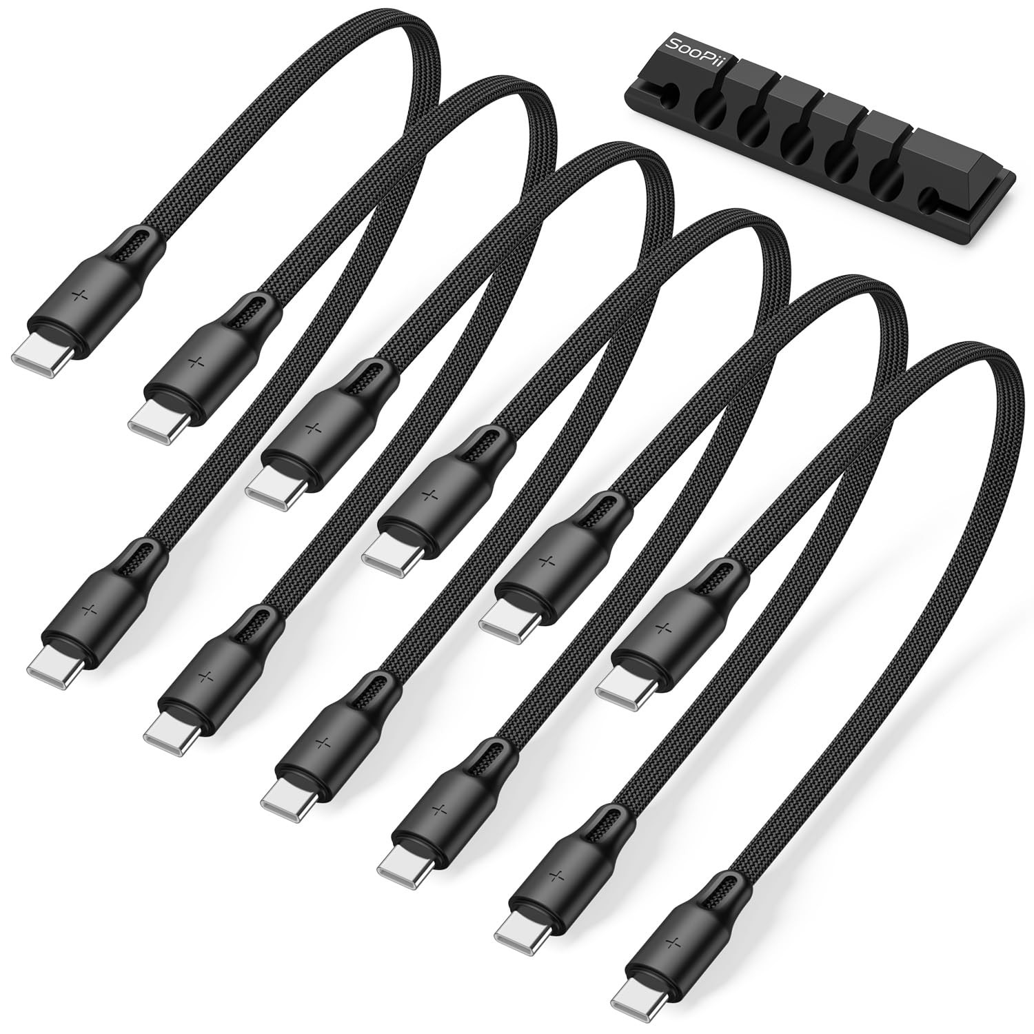 SOOPII 6-Pack Short USB C to C Cable 60W with S105CC-6 Pack, Black
