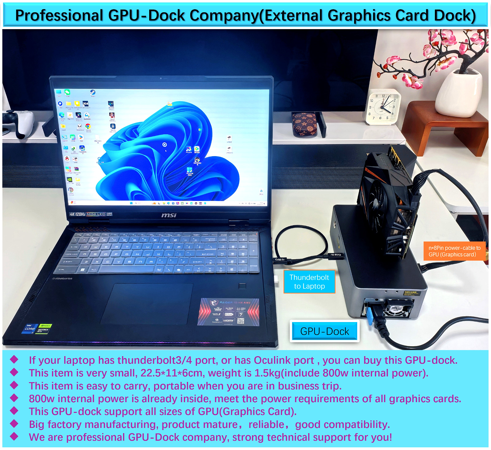 AG02 eGPU External Graphics Card Dock 800w Power thunderbolt 3/4 usb4 OCUlink