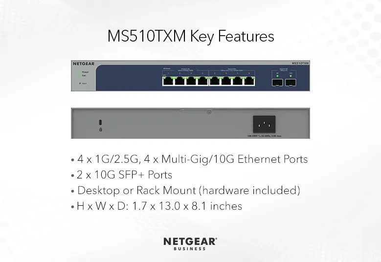 Netgear MS510TXM -Port Multi-Gigabit/10G Ethernet Smart Switch with 2 SFP+