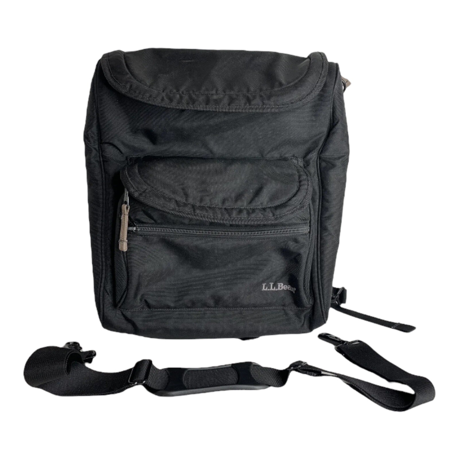 LL Bean Black Backpack Bookbag Outdoor Hiking Travel Laptop Bag W/Shoulder Strap