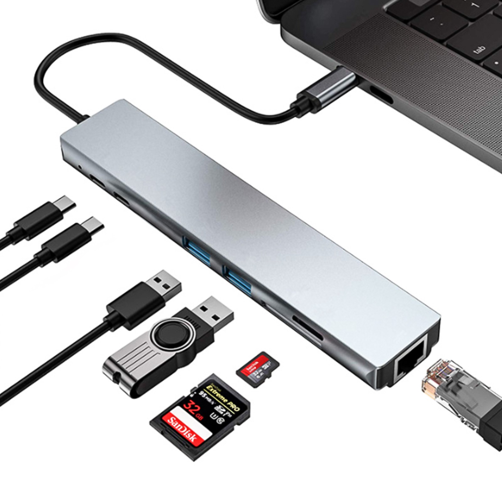 8 in 1 USB-C Hub Type C To USB 3.0 4K PD Adapter For iPhone Macbook Pro/Air
