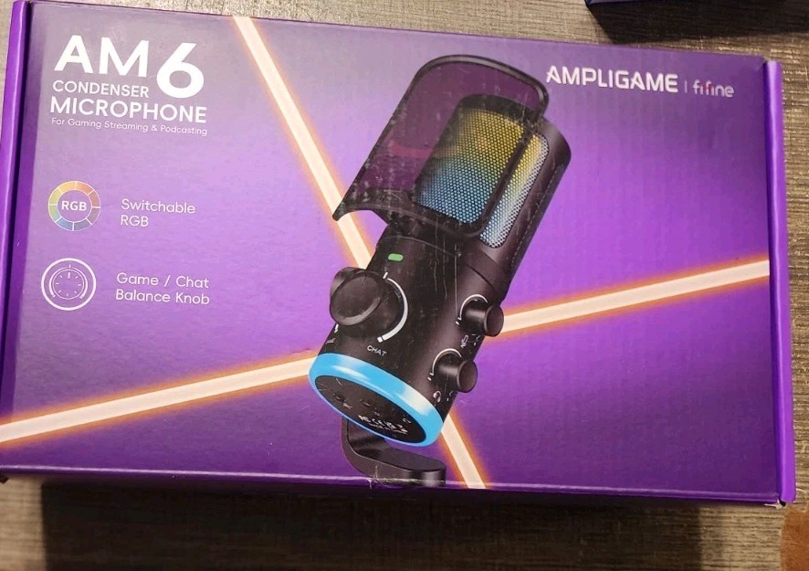 FIFINE Ampligame AM6 RGB USB Microphone Gaming PC Streaming Podcast Mic 