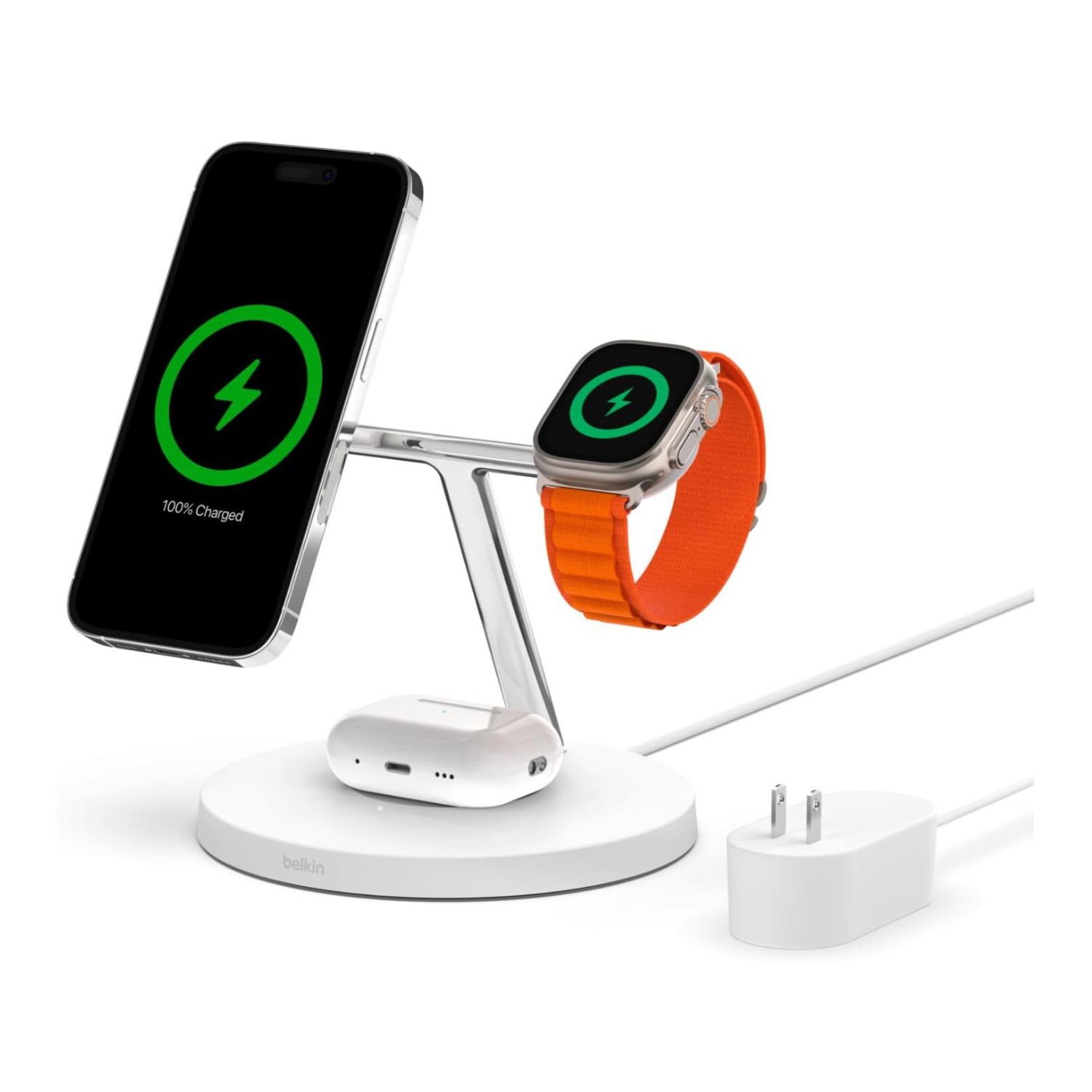 Belkin MagSafe 3-in-1 Wireless Charging Stand for iPhone 16/15/14/13/12 White