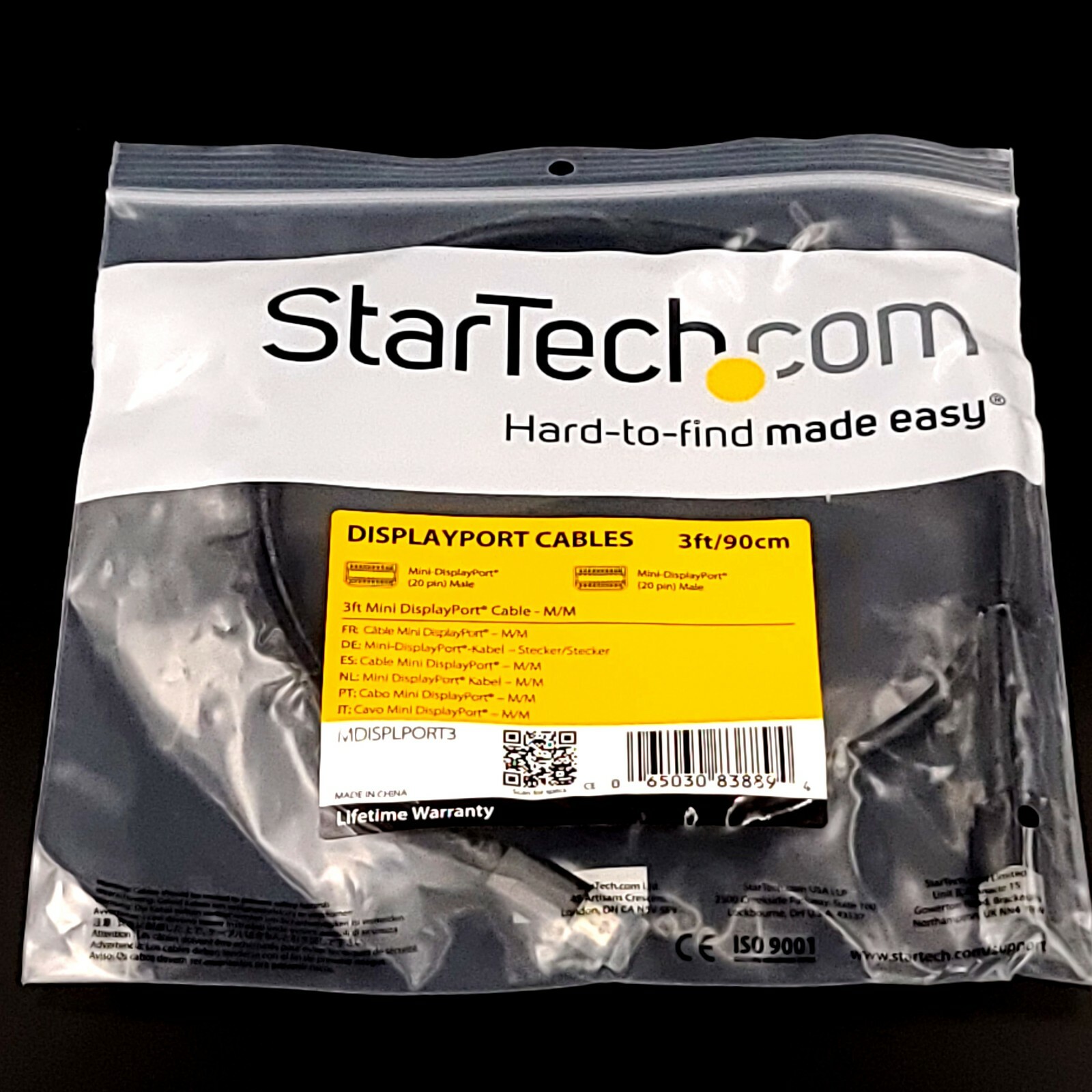 StarTech 3 Ft Mini DisplayPort Cable M/M 20 Pin Male To 20 Pin Male MDISPLPORT3