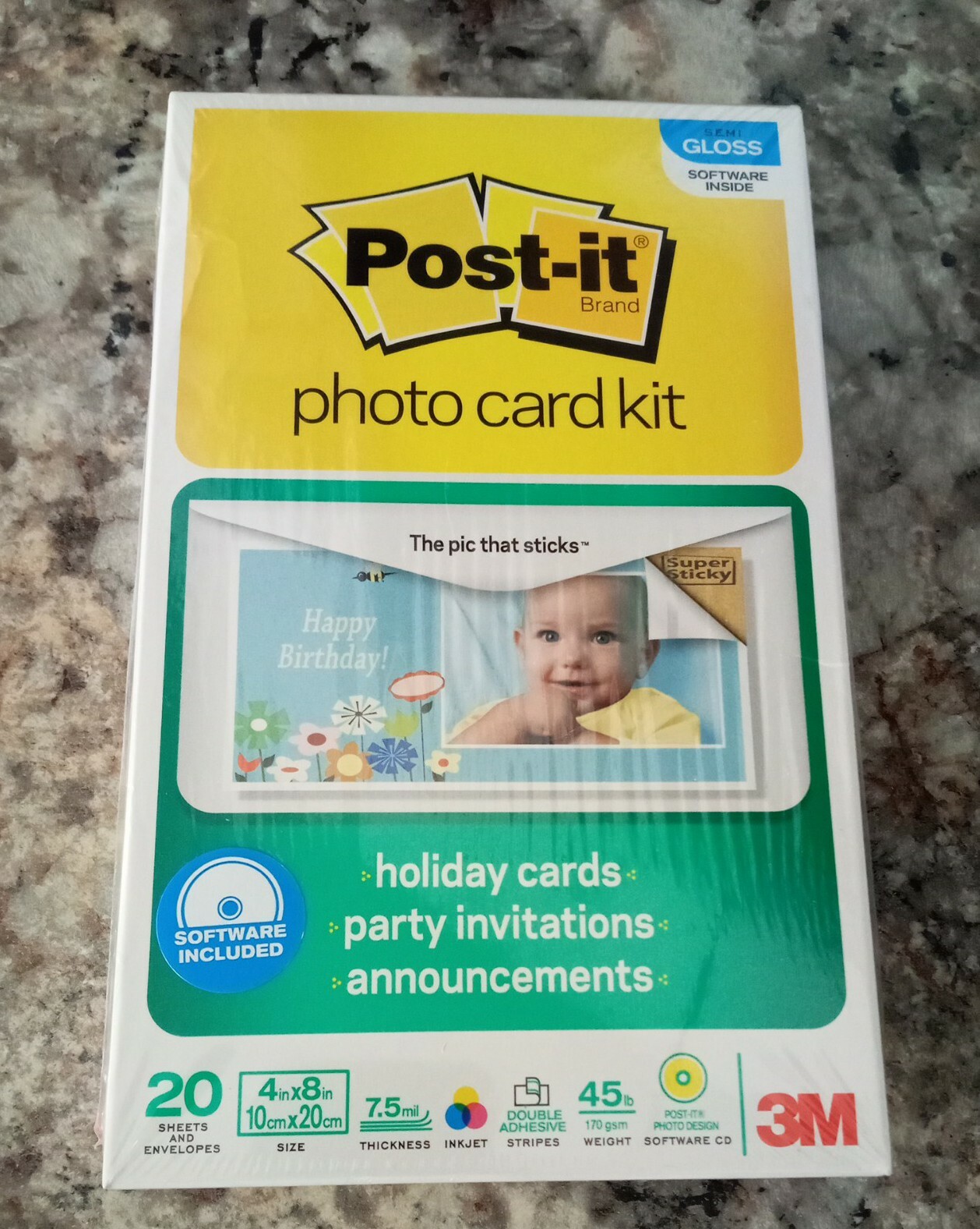 3M Post-it Semi Gloss Photo Card Kit 20 Sheets And Envelopes Brand New Sealed 
