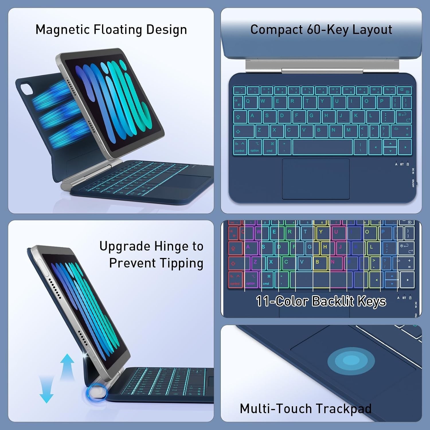 Blue 🔥5 ⭐⭐⭐⭐⭐iPad mini Magic Keyboard Case Magnetic