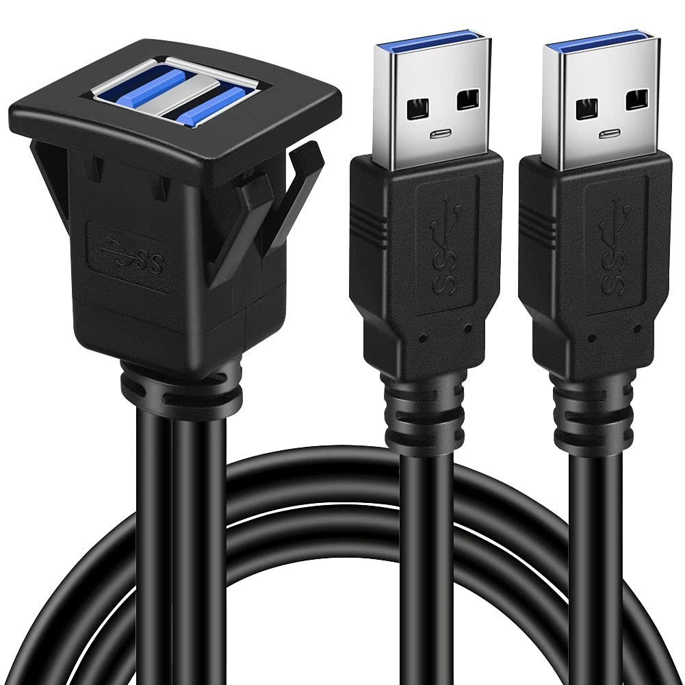 SIngle/Dual Port Square USB 3.0 Panel Flush Mount Extension Cable with BuckleCar