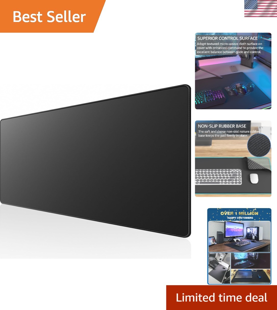 Large Gaming Mouse Pad Desk Mat for Gamer, 31.5" x 15.7", Black, XXL