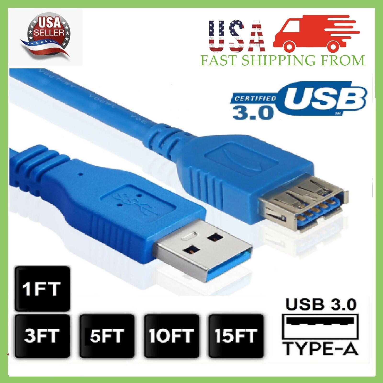 USB 2.0 3.0 Extension Extender Cable Cord USB A Male to Female 1-16FT HIGH SPEED