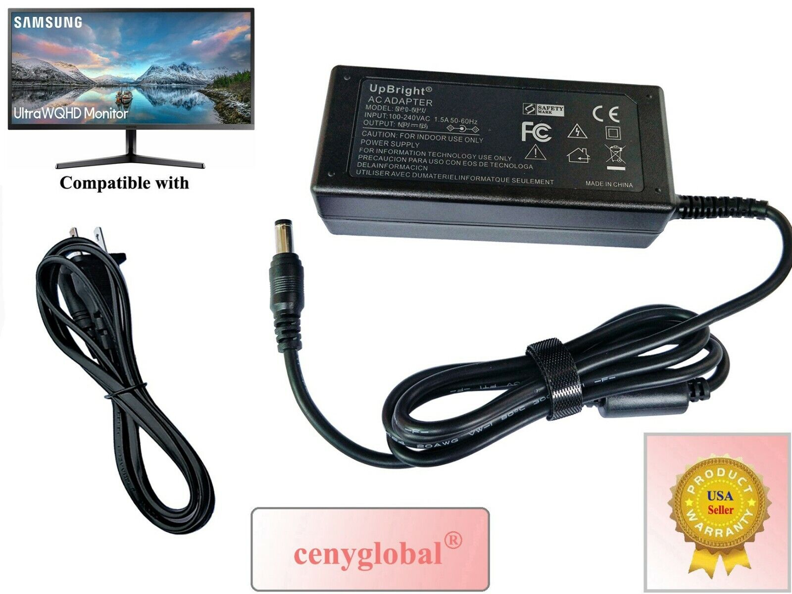 AC Adapter For Samsung SJ55W 34 inch VA HD LCD Ultra Wide Monitor Power Supply