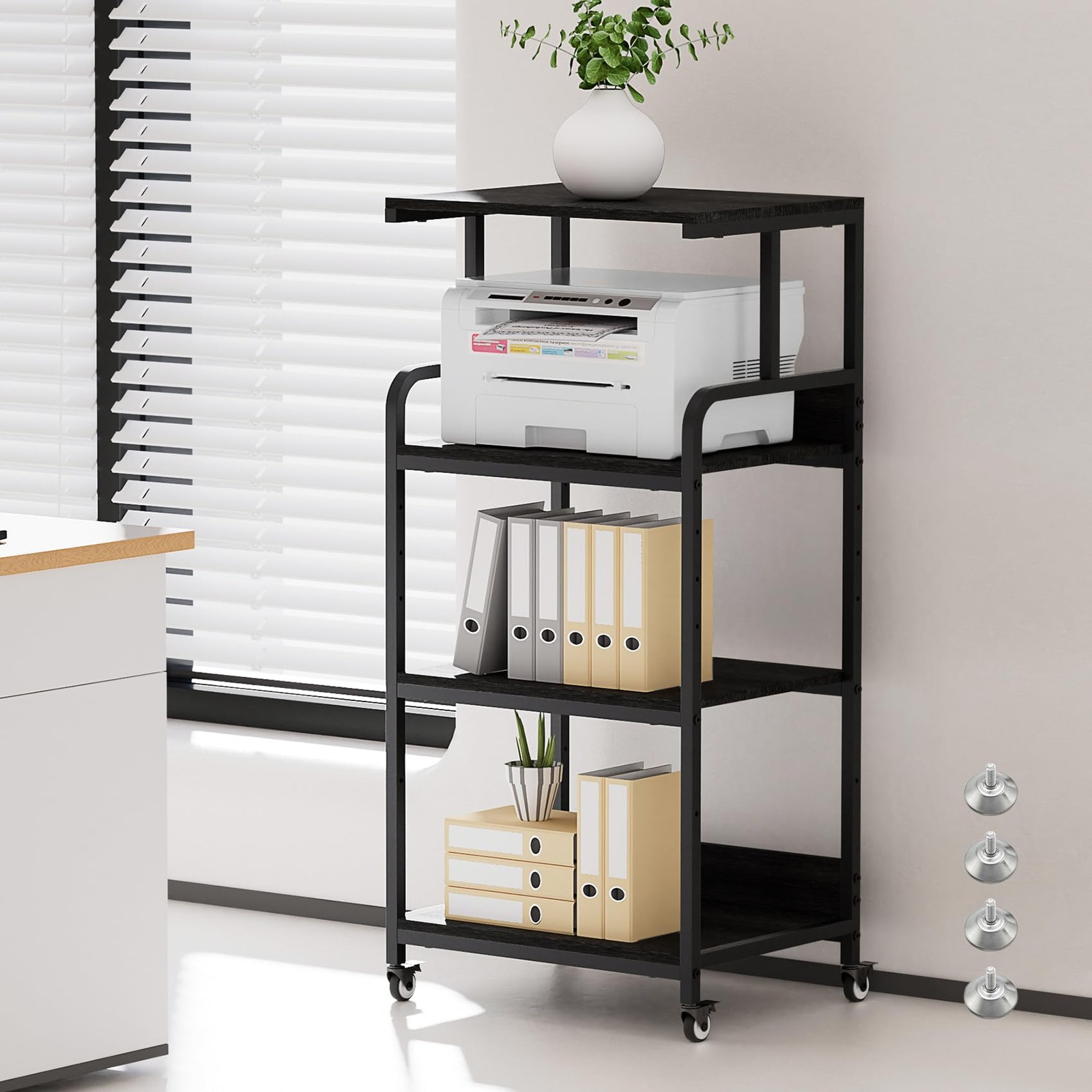 4 Tier Printer Stand with Wheels, Extra Large Tall Printer Table for Home Off...