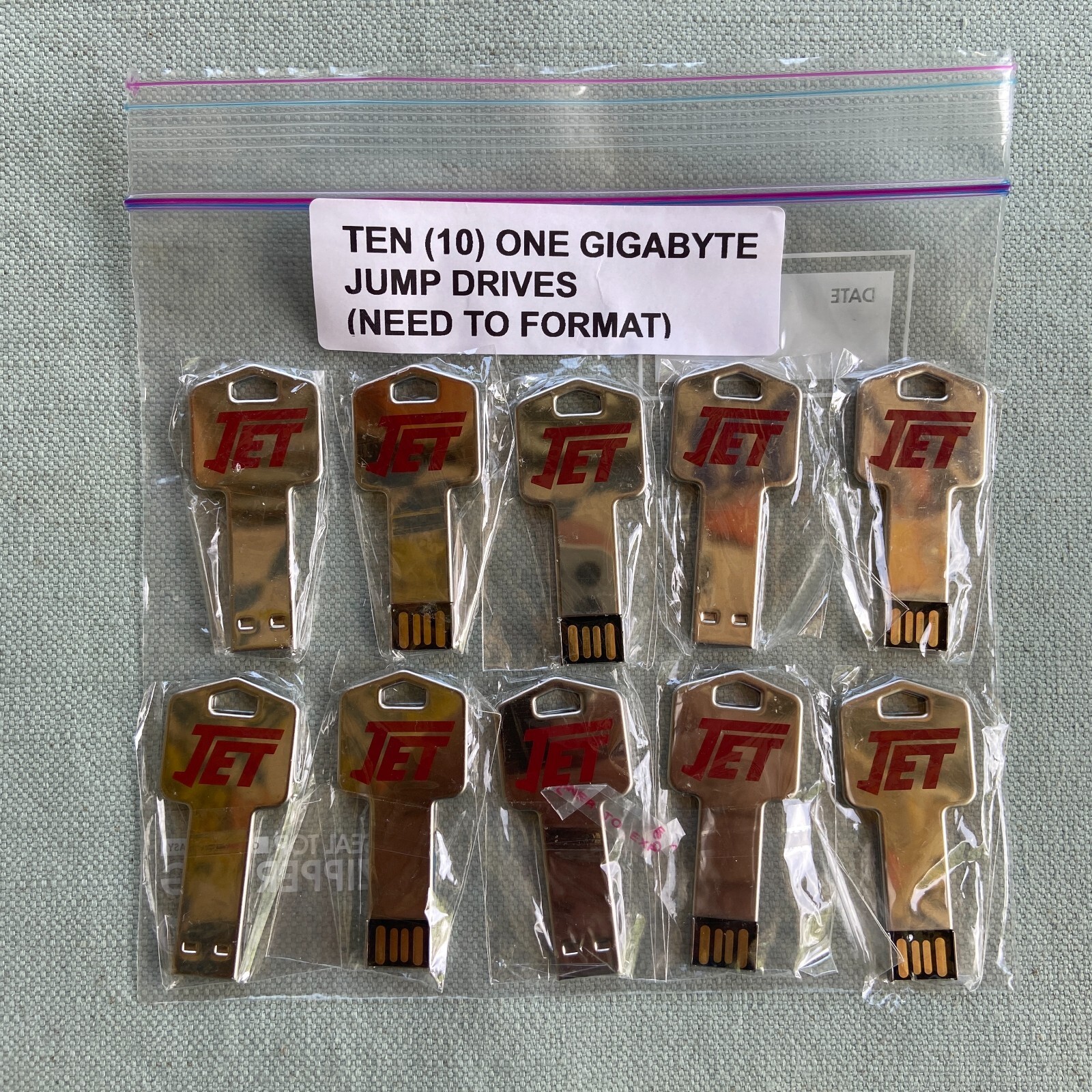 Jet Key Style 1 Gigabyte Jump USB Thumb Flash Drive Lot 10 Memory Stick Storage