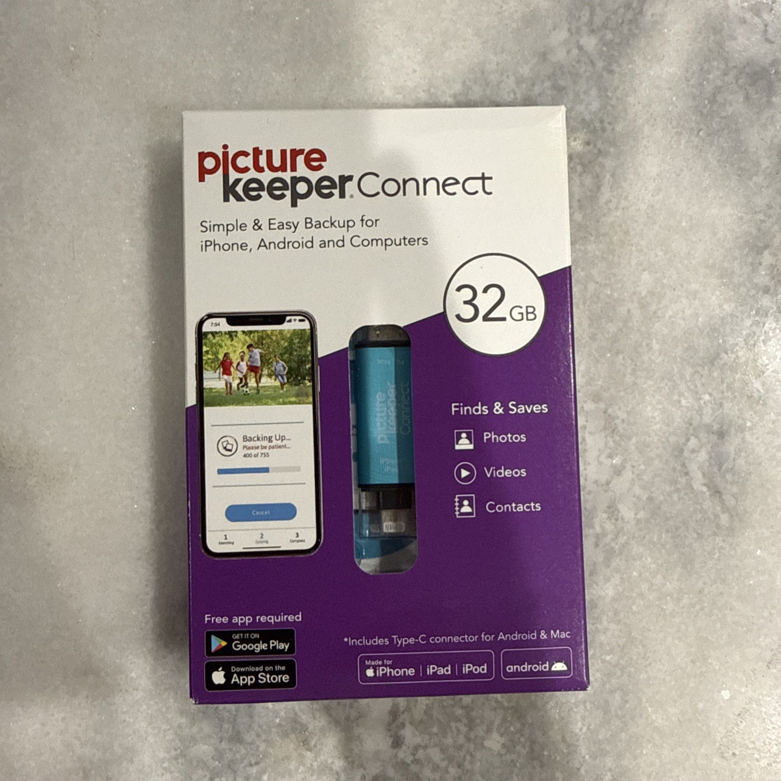 32GB Picture Keeper Connect  “Brand New” Back Up Photos PC & Mac PK32 *Blue*