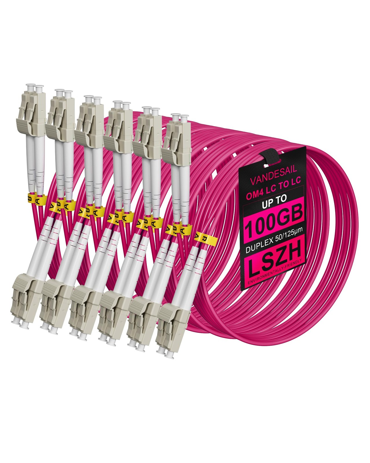 6 Pack 1M 3.3ft OM4 LC to LC Fiber Patch Cable, Multimode Duplex, 100Gbs, SFP