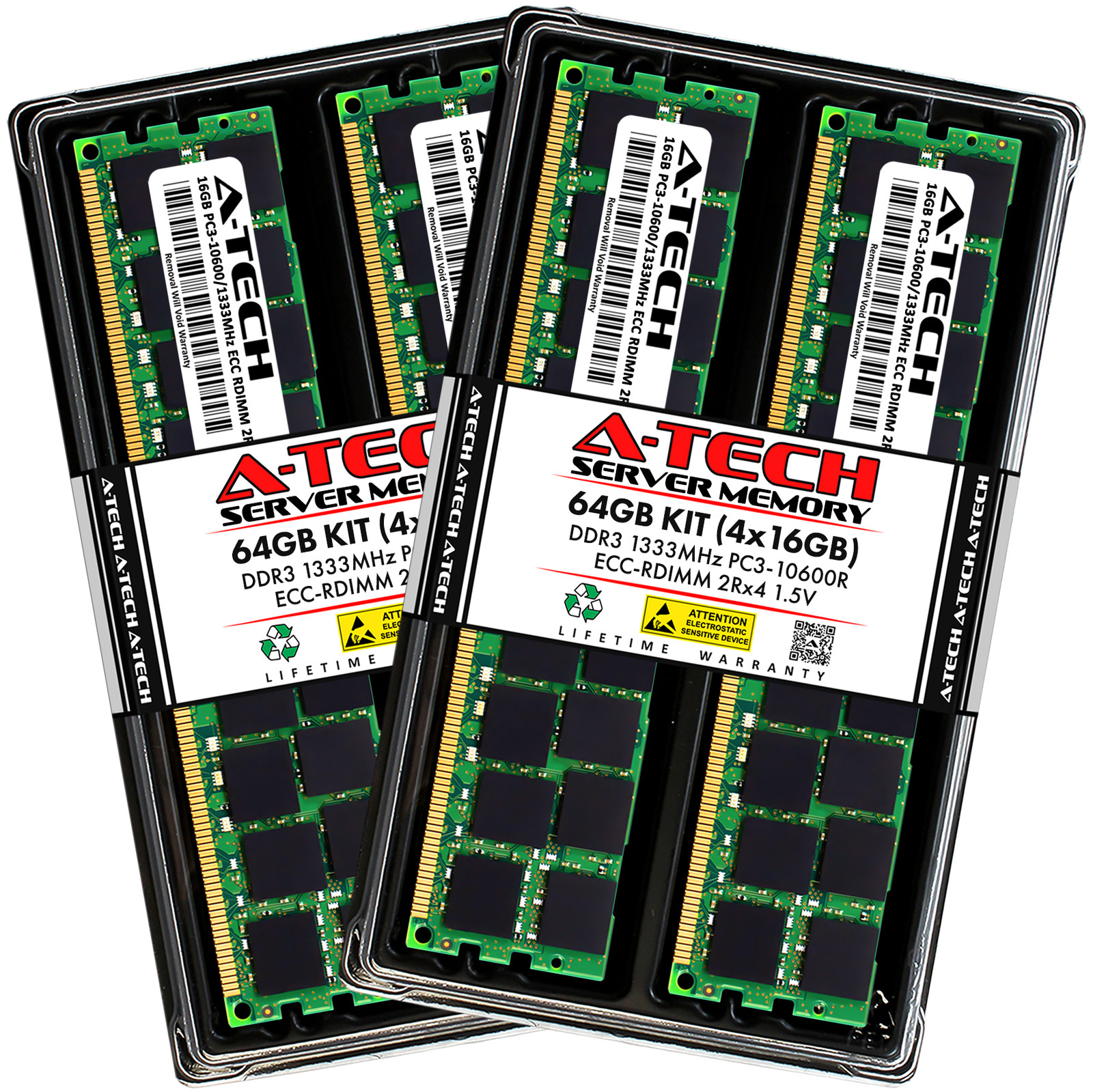 A-Tech 64GB 4x 16GB 2Rx4 PC3-10600R DDR3 1333MHz ECC RDIMM REG Server Memory RAM