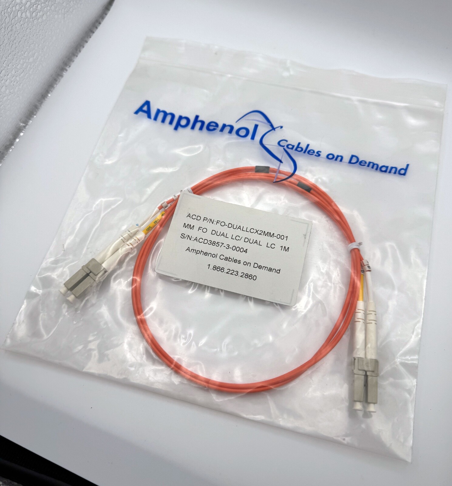 Amphenol LC-LC Duplex Multimode Fiber Optic Patch Cable 62.5/125 OM1-1m (3.3ft)