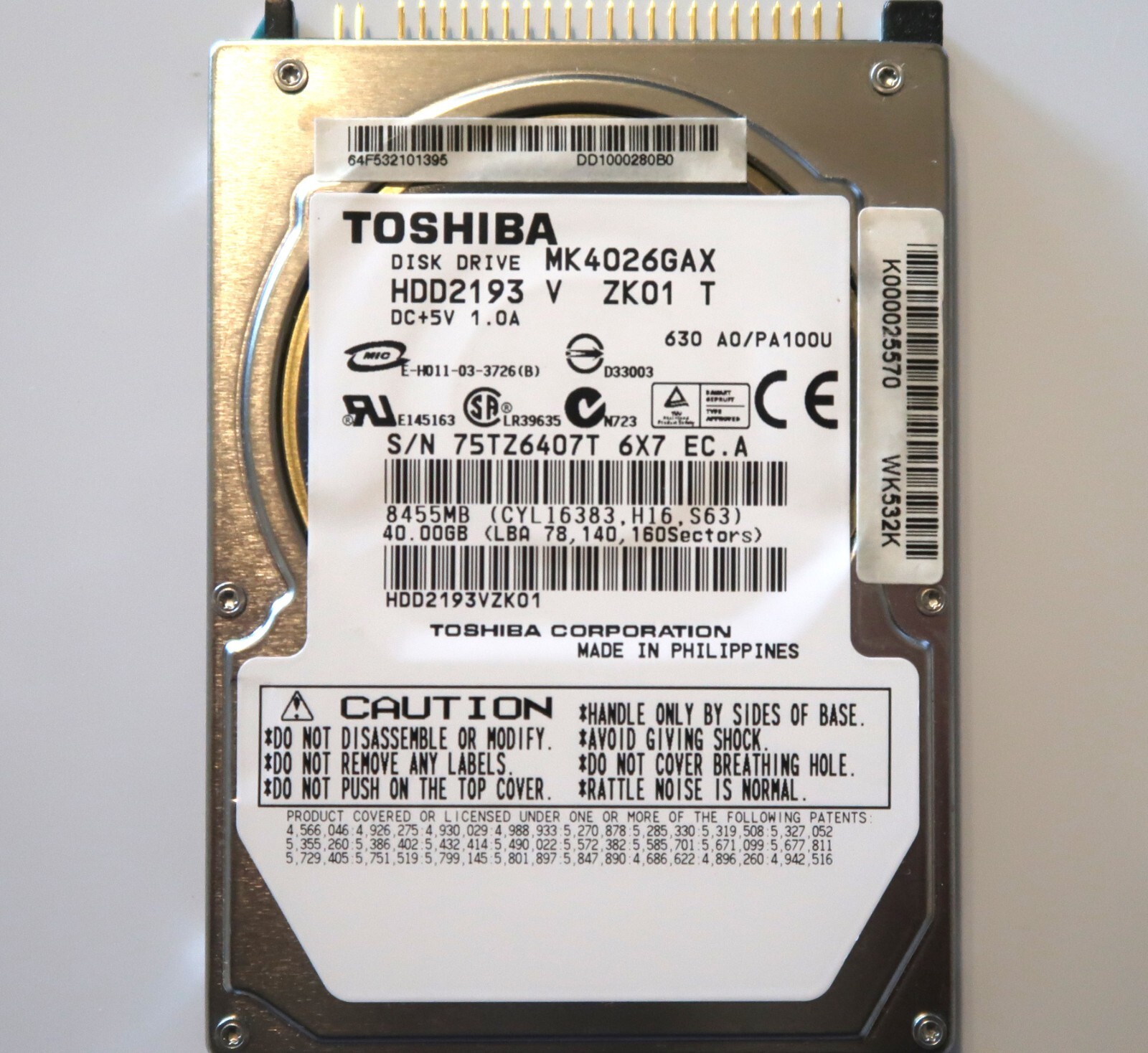 Toshiba MK4026GAX HDD2193 V ZK01 T 630 A0/PA100U 2.5" 40gb IDE (G5B000465-000-A)