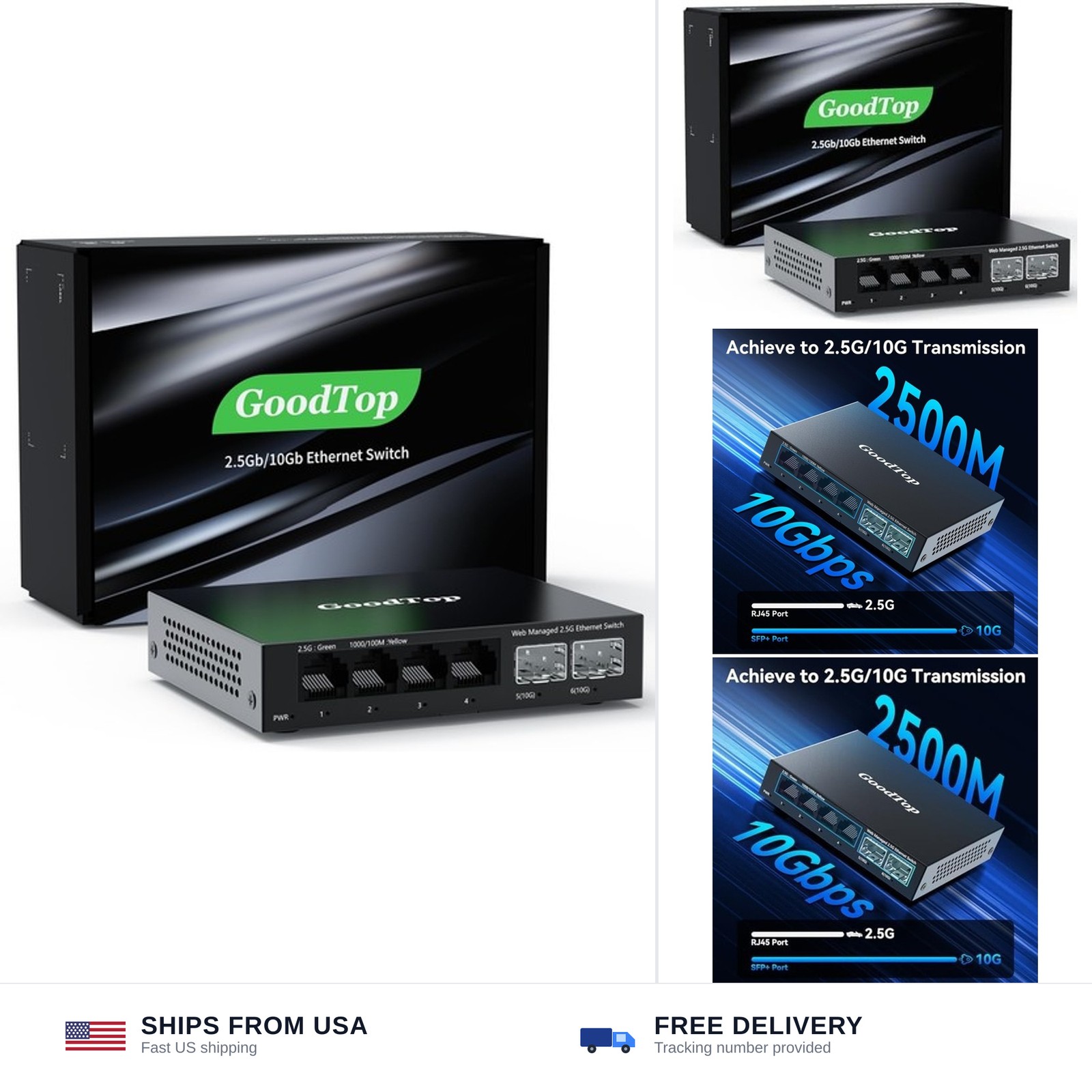 6 Port 2.5Gb Web Managed Switch,4 x 2.5GbE Ports,2 x 10G SFP+,Web Managed wit...