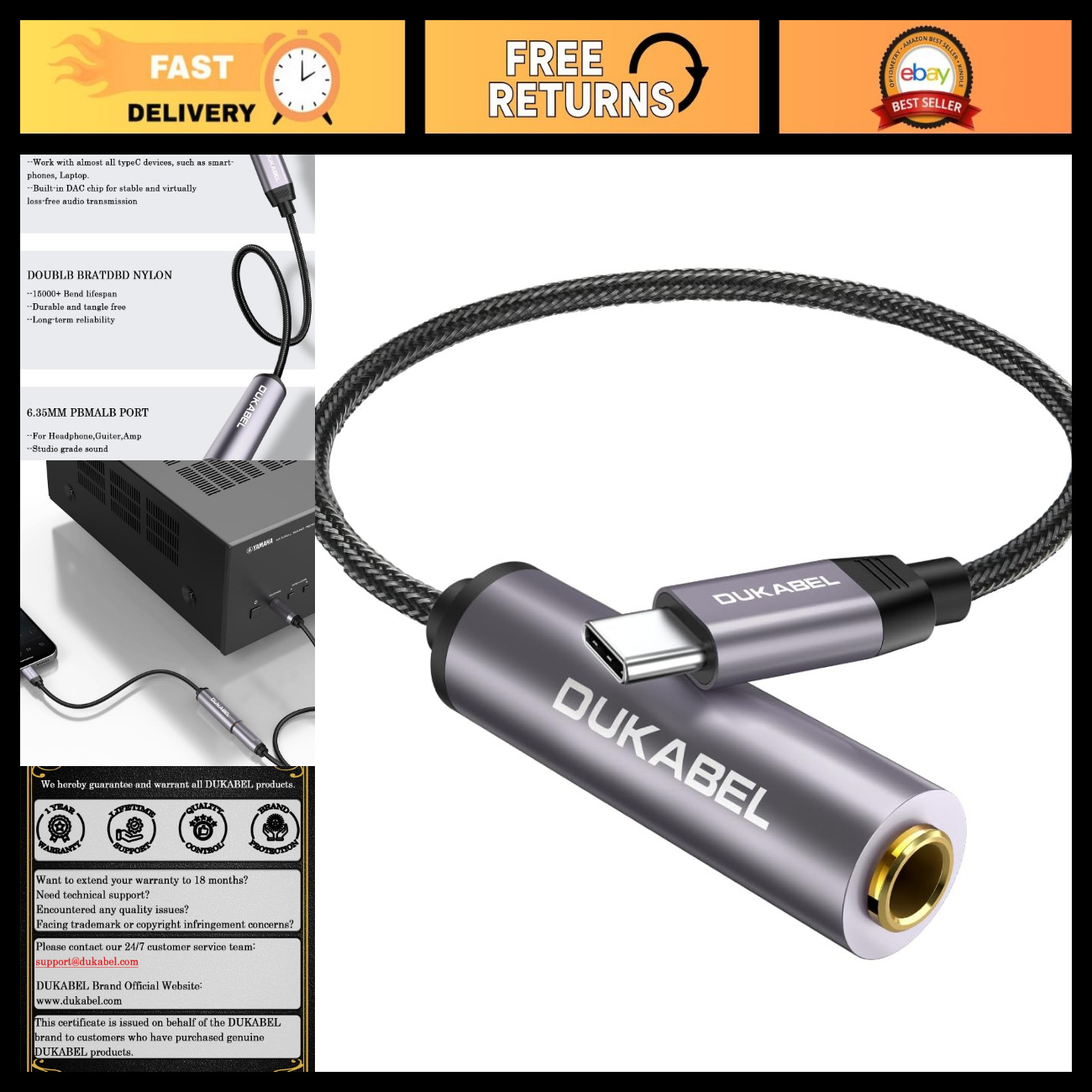USB Type C to 1/4" Headphone Adapter - 30CM Audio Cable for High-Quality Sound