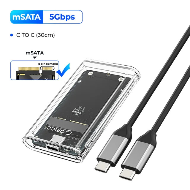 ORICO mSATA SSD Enclosure USB 3.1 5Gbps Type C SSD HDD Enclosure for Windows & Mac OS