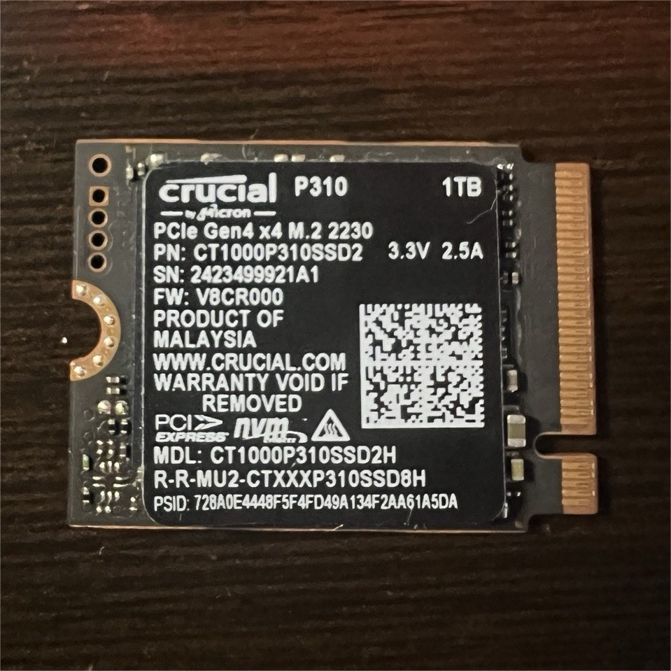 Crucial P310 1TB NVMe M.2 2230 PCIe Gen4 x4 Internal SSD TRIM SMART