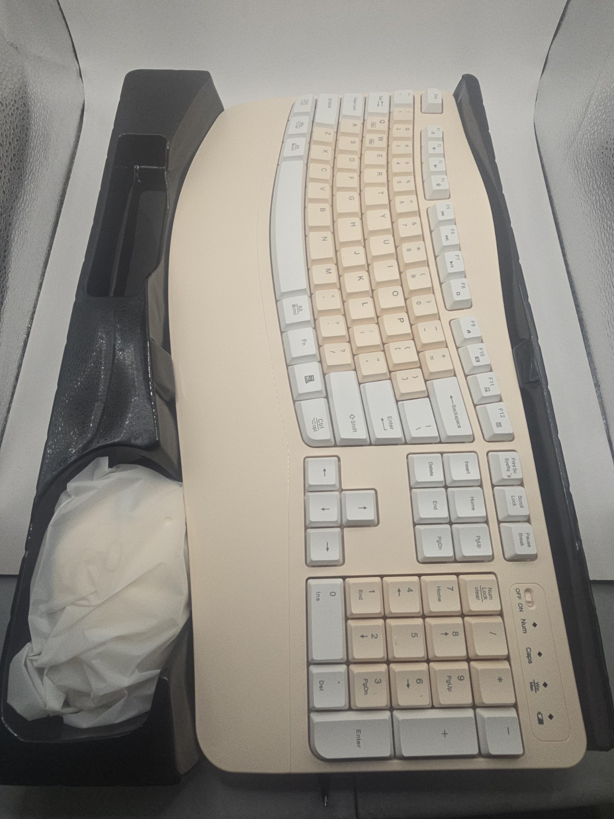 EK30 Wireless Ergonomic Keyboard & Mouse Combo w/ USB Receiver Color Latte A